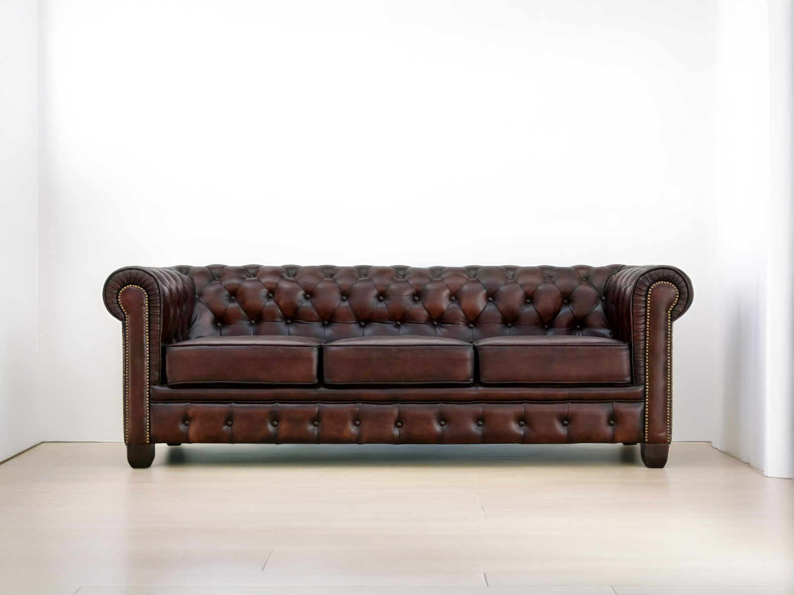 Canapé 3 Places Et Fauteuil Chesterfield En Cuir Marron - Occasion - Style Anglais
