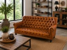 Load image into Gallery viewer, Leather and wood armchair 2 places