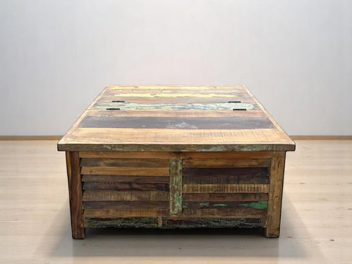 Coffee table with recycled wood drawers