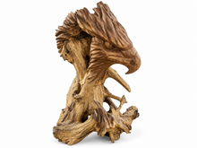 Charger l'image dans la galerie, Tête d'aigle sculptée dans une racine de bois, plumage de la nuque en relief