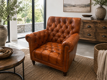Load image into Gallery viewer, Leather and wood armchair 2 places