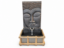Charger l'image dans la galerie, Grande fontaine Bouddha en béton gris foncé, visage sculpté au-dessus du bassin