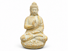 Charger l'image dans la galerie, Petite statue de Bouddha assis sur un lotus, fini blanc rehaussé de doré