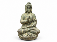 Charger l'image dans la galerie, Petite statue de Bouddha assis au fini bronze patiné, main levée