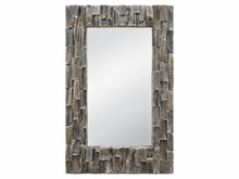 Charger l'image dans la galerie, Miroir rectangulaire au cadre formé de blocs de bois gris de profondeurs variées