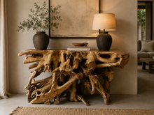 Charger l'image dans la galerie, Console en racine de teck naturel aux formes organiques