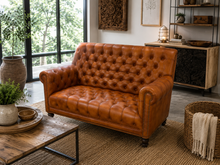 Load image into Gallery viewer, Leather and wood armchair 2 places