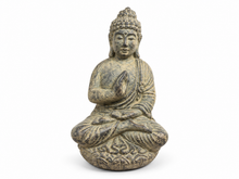 Charger l’image dans la galerie, Bouddha porte-encens en ciment gris au fini vieilli, main droite levée
