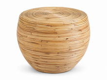 Load image into Gallery viewer, Pouf tambour en rotin enroulé, dessus fermé en spirale