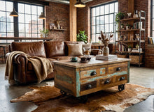 Load image into Gallery viewer, Coffee table with recycled wood drawers