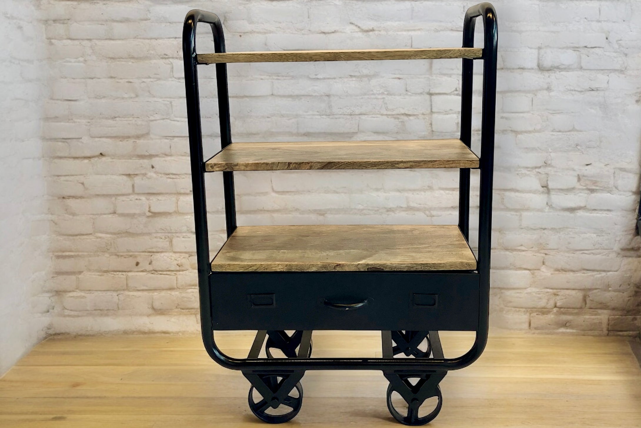 Mango wood and metal trolley