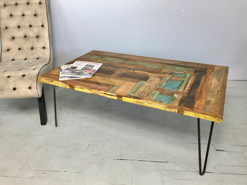 Table de salon rectangulaire en bois recyclé