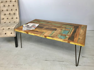 Table de salon rectangulaire en bois recyclé
