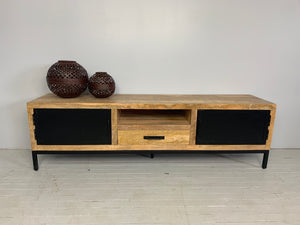 Meuble télé en bois de manguier et metal noir