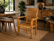 Load image into Gallery viewer, Chaise en bois de teck massif avec assise et dossier à lattes